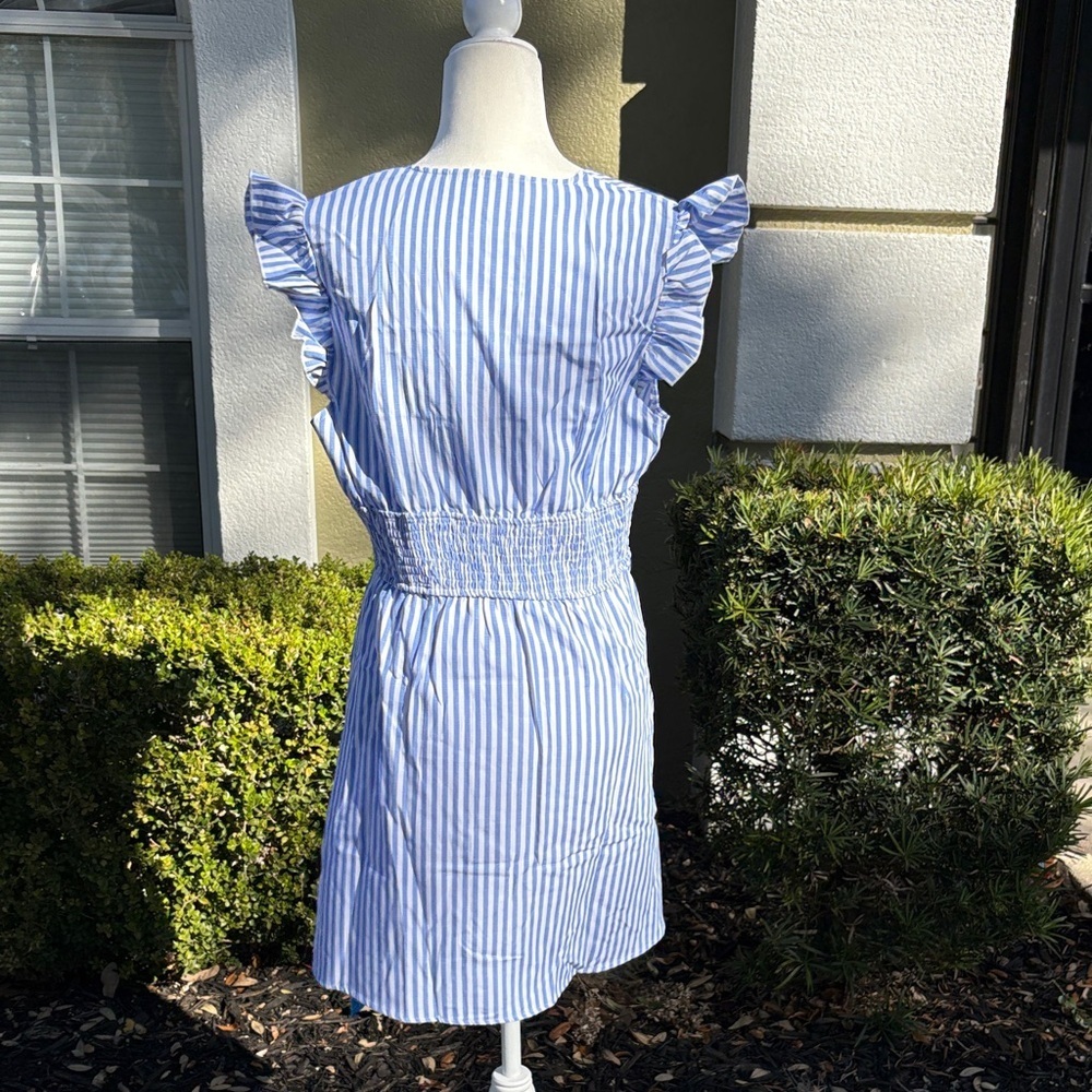 Cupshe Blue Striped V-Neck Flutter Sleeve Mini Dress NWT - Picture 6 of 13